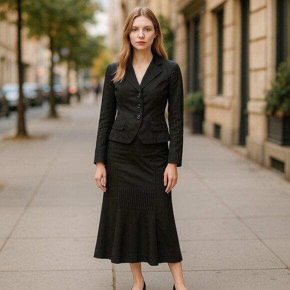 Heide Ost Skirt Jacket Set Pleated Maxi Women Medium Black Designer - Picture 1 of 15